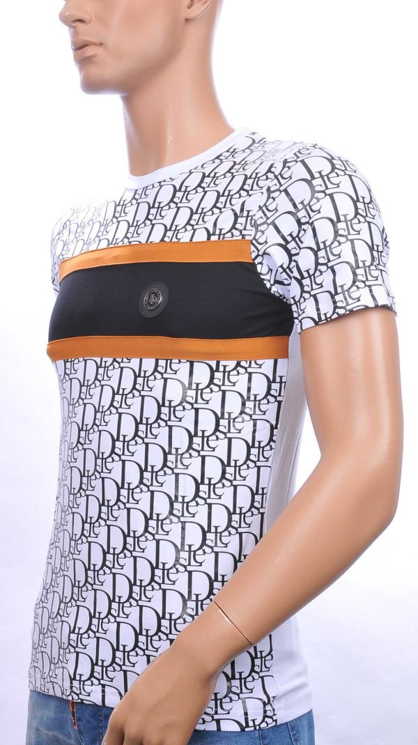 CI-BORG trendy allover modern dessin ronde hals heren T-Shirt Wit