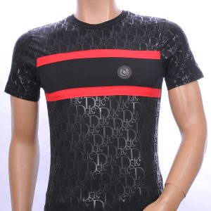 CI-BORG trendy allover modern dessin ronde hals heren T-Shirt Zwart