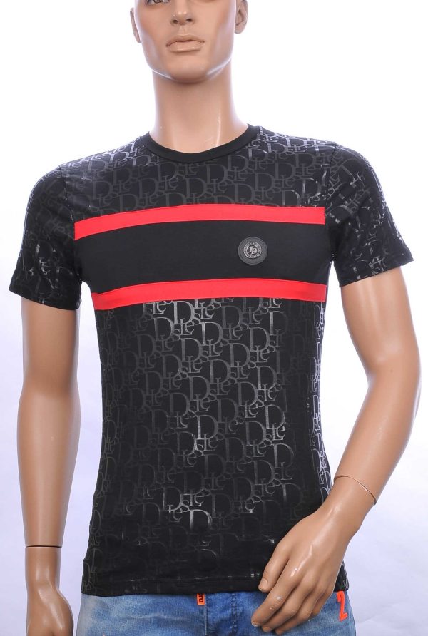 CI-BORG trendy allover modern dessin ronde hals heren T-Shirt Zwart