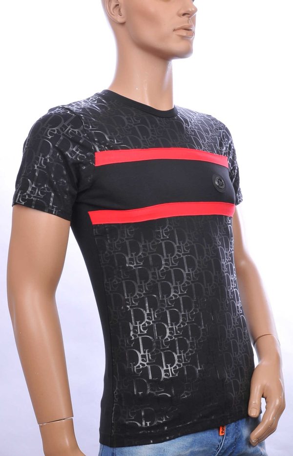 CI-BORG trendy allover modern dessin ronde hals heren T-Shirt Zwart