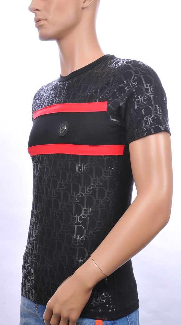 CI-BORG trendy allover modern dessin ronde hals heren T-Shirt Zwart