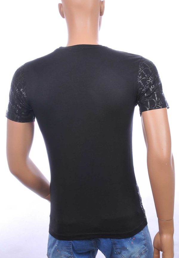 CI-BORG trendy allover modern dessin ronde hals heren T-Shirt Zwart