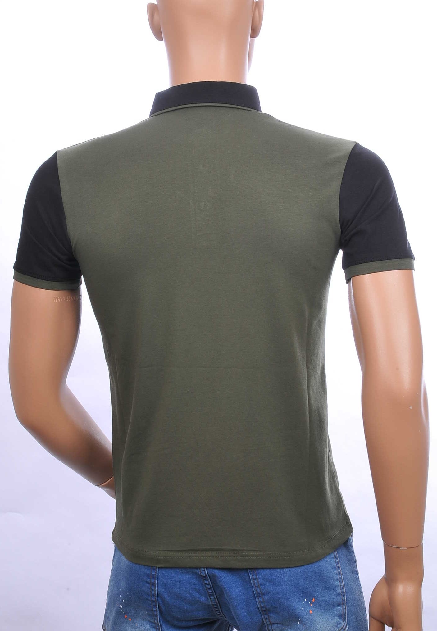 CLUB JU allover bladeren dessin heren Polo T-Shirt met button down kraag Khaki