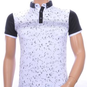 CLUB JU allover bladeren dessin heren Polo T-Shirt met button down kraag Wit