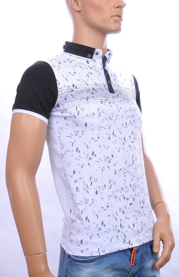 CLUB JU allover bladeren dessin heren Polo T-Shirt met button down kraag Wit
