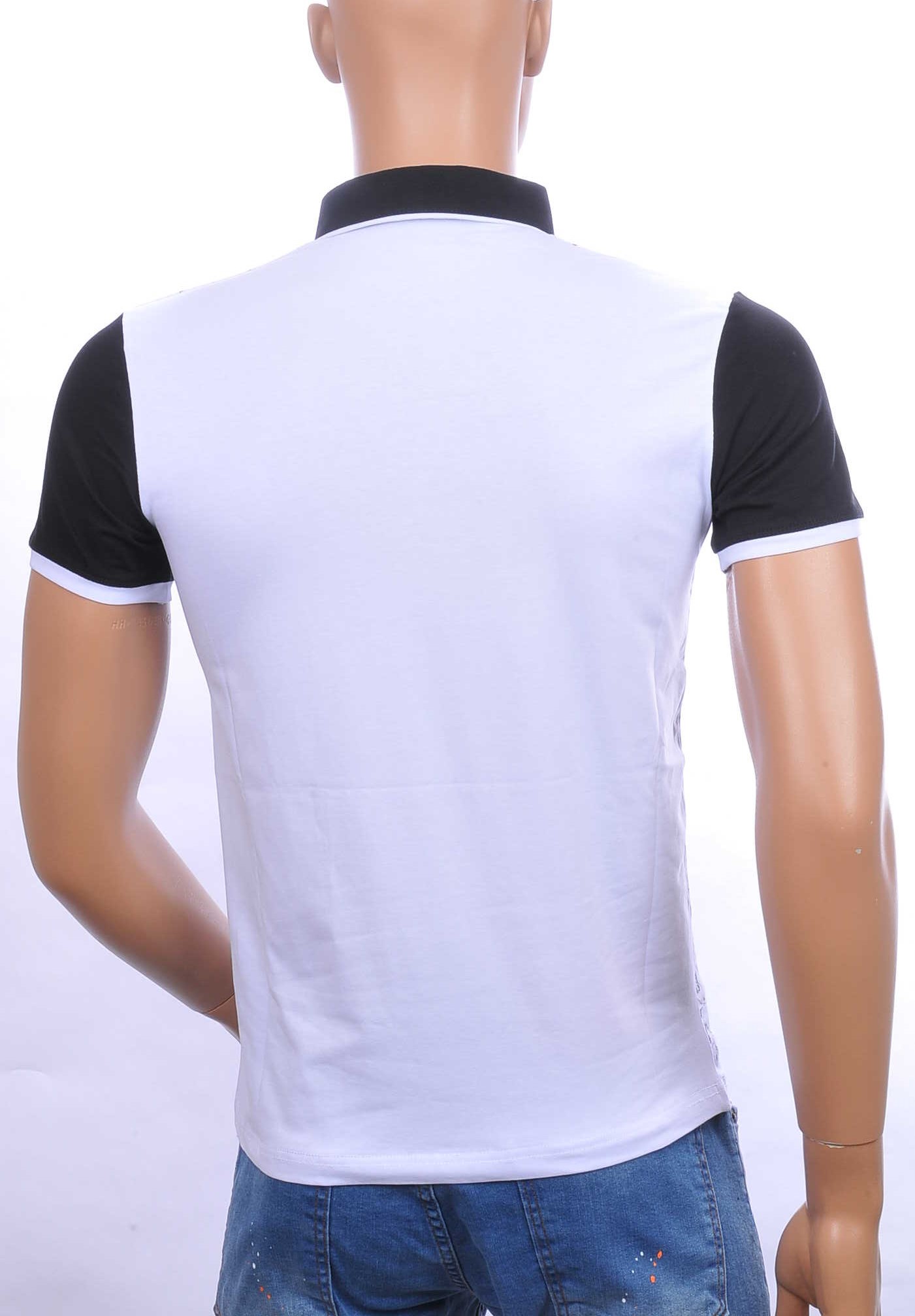 CLUB JU allover bladeren dessin heren Polo T-Shirt met button down kraag Wit