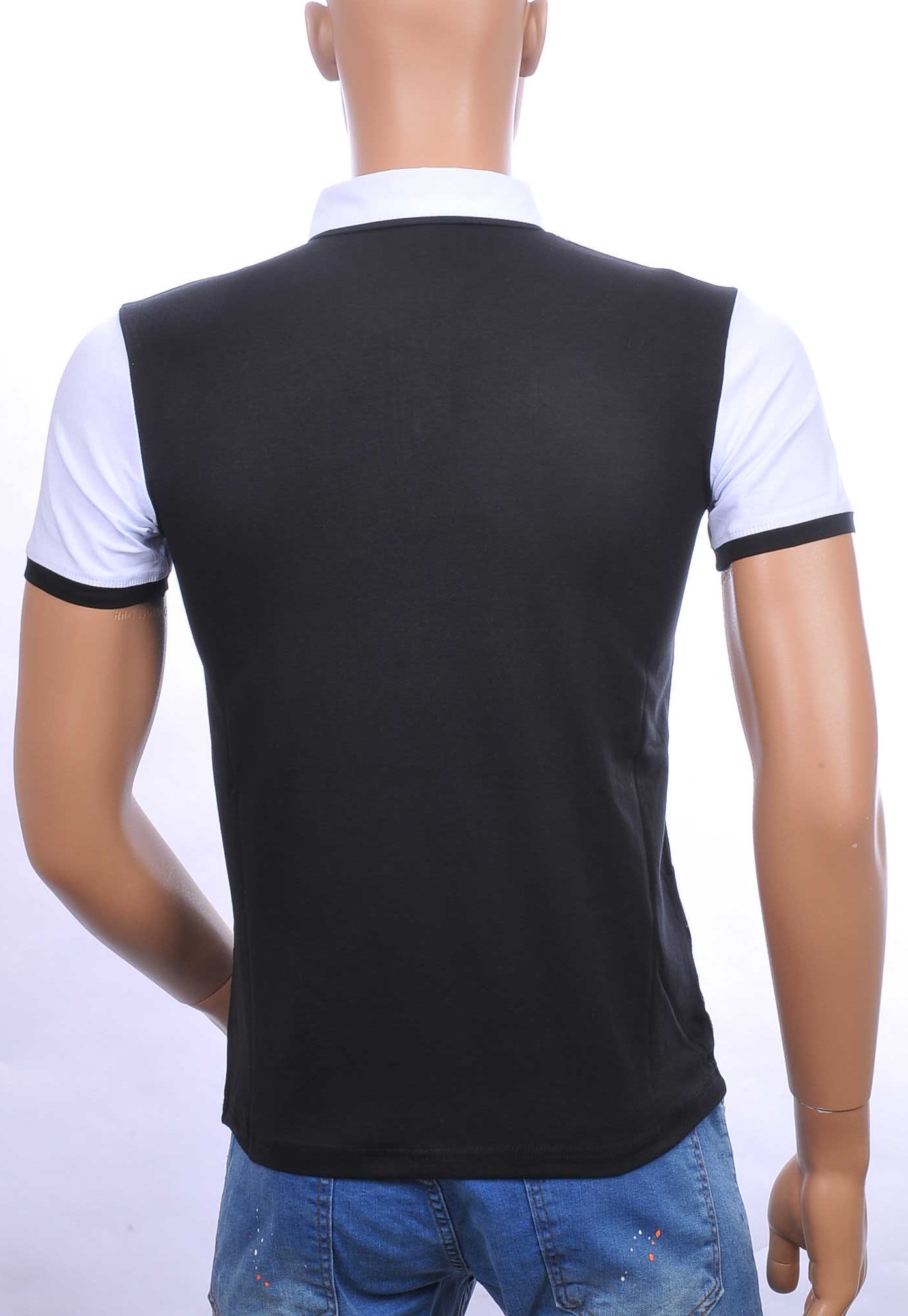 CLUB JU allover bladeren dessin heren Polo T-Shirt met button down kraag Zwart