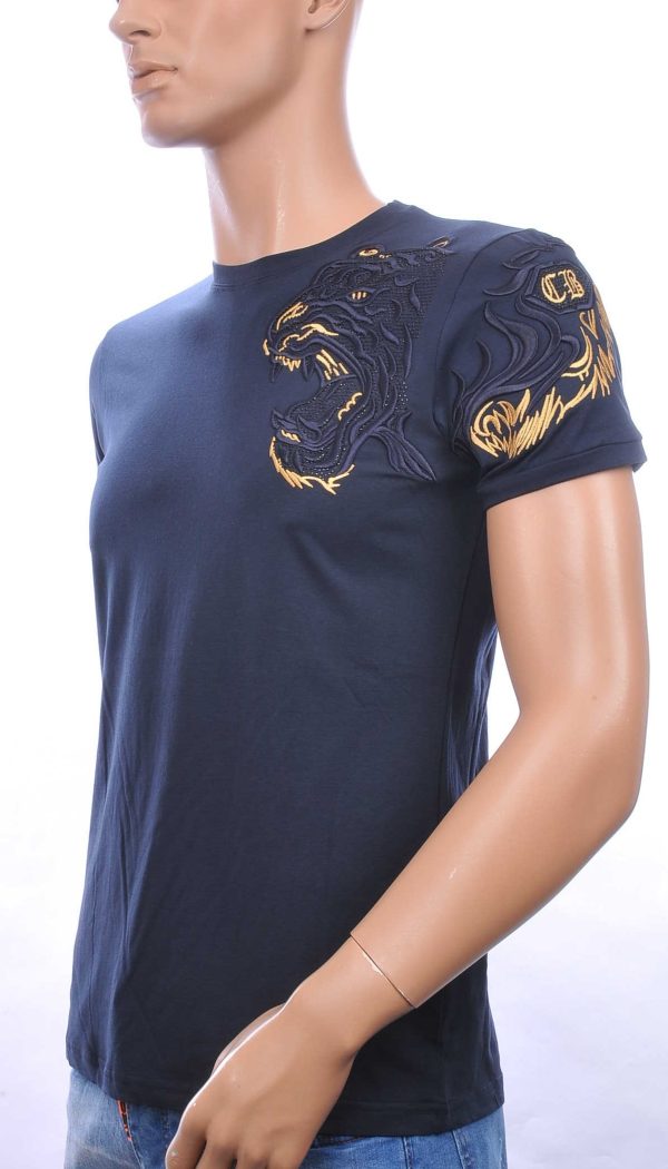 Ci-Borg trendy heren T-shirt met geborduurde tijgerkop Navy