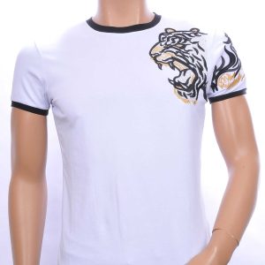 Ci-Borg trendy heren T-shirt met geborduurde tijgerkop Wit