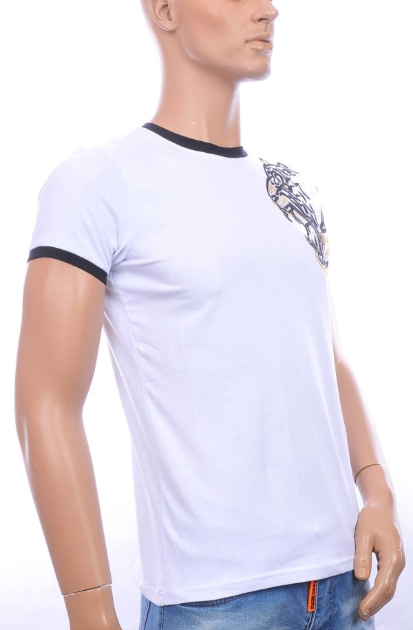 Ci-Borg trendy heren T-shirt met geborduurde tijgerkop Wit