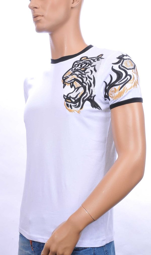 Ci-Borg trendy heren T-shirt met geborduurde tijgerkop Wit