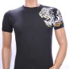 Ci-Borg trendy heren T-shirt met geborduurde tijgerkop Zwart