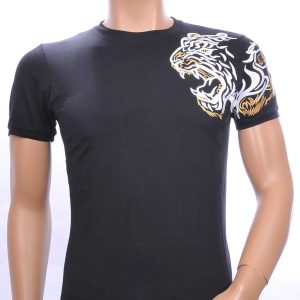 Ci-Borg trendy heren T-shirt met geborduurde tijgerkop Zwart