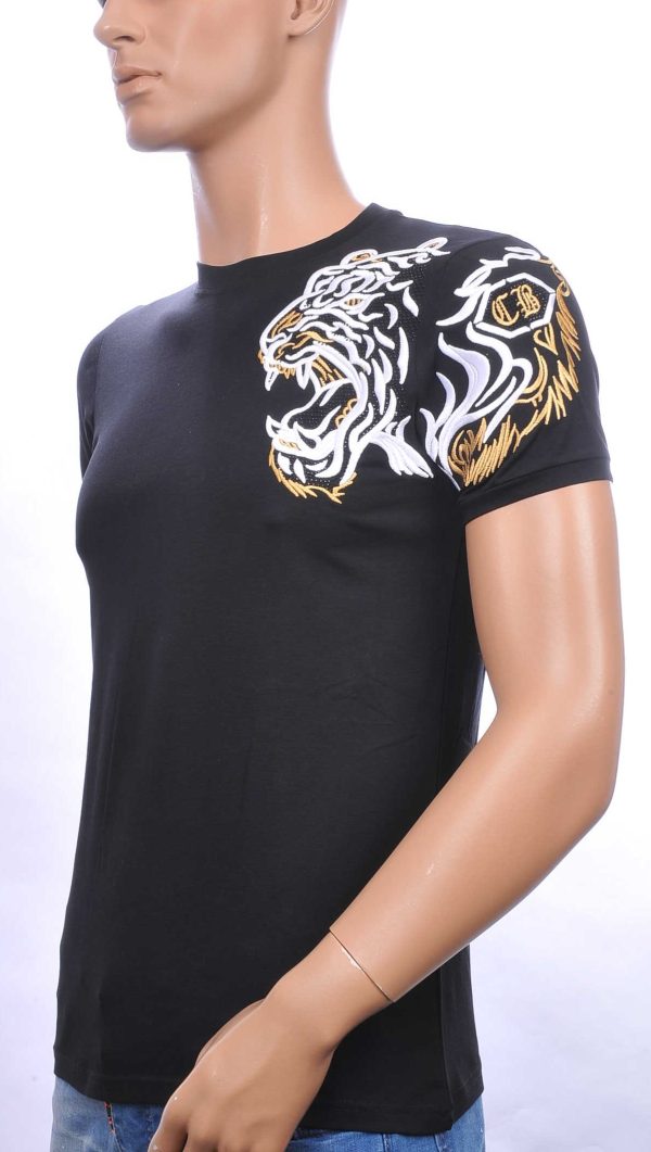 Ci-Borg trendy heren T-shirt met geborduurde tijgerkop Zwart