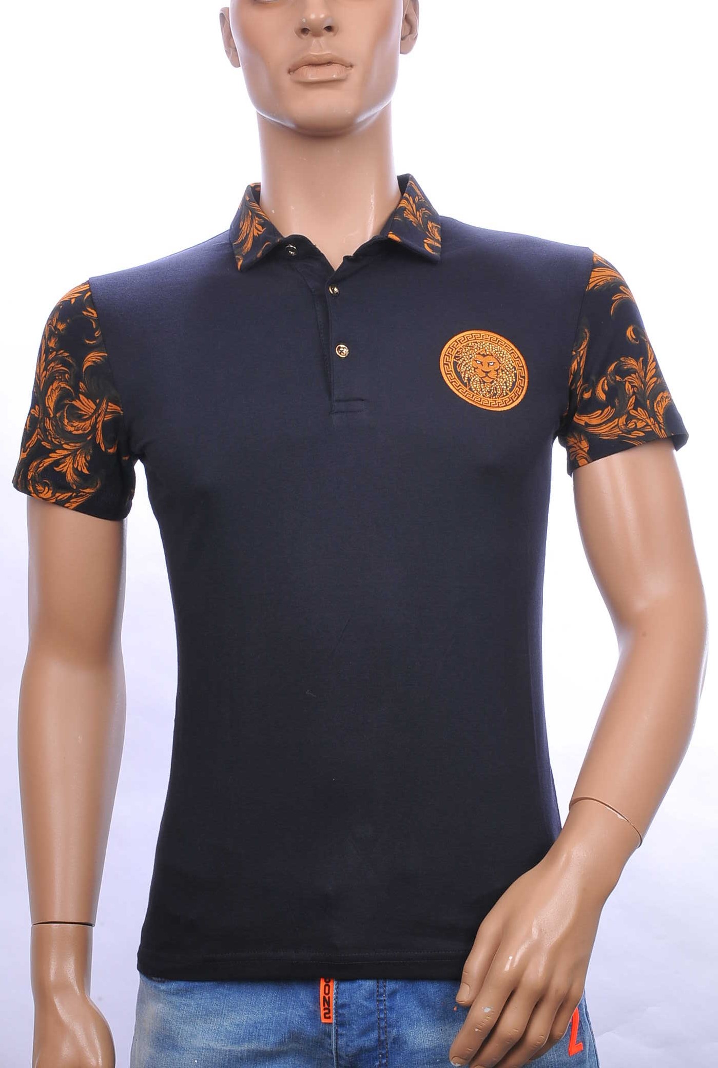 Ci-Borg trendy heren polo T-shirt met leeuwenkop badge Navy