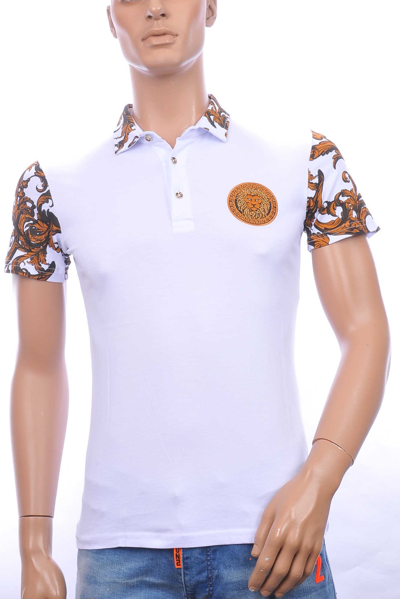 Ci-Borg trendy heren polo T-shirt met leeuwenkop badge Wit