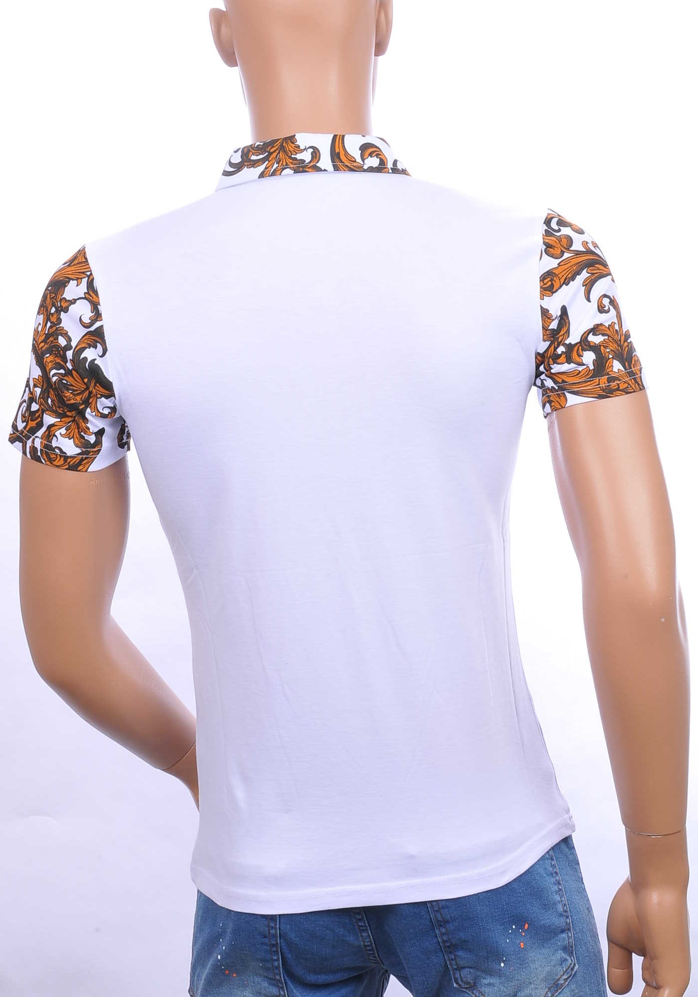 Ci-Borg trendy heren polo T-shirt met leeuwenkop badge Wit