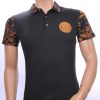Ci-Borg trendy heren polo T-shirt met leeuwenkop badge Zwart