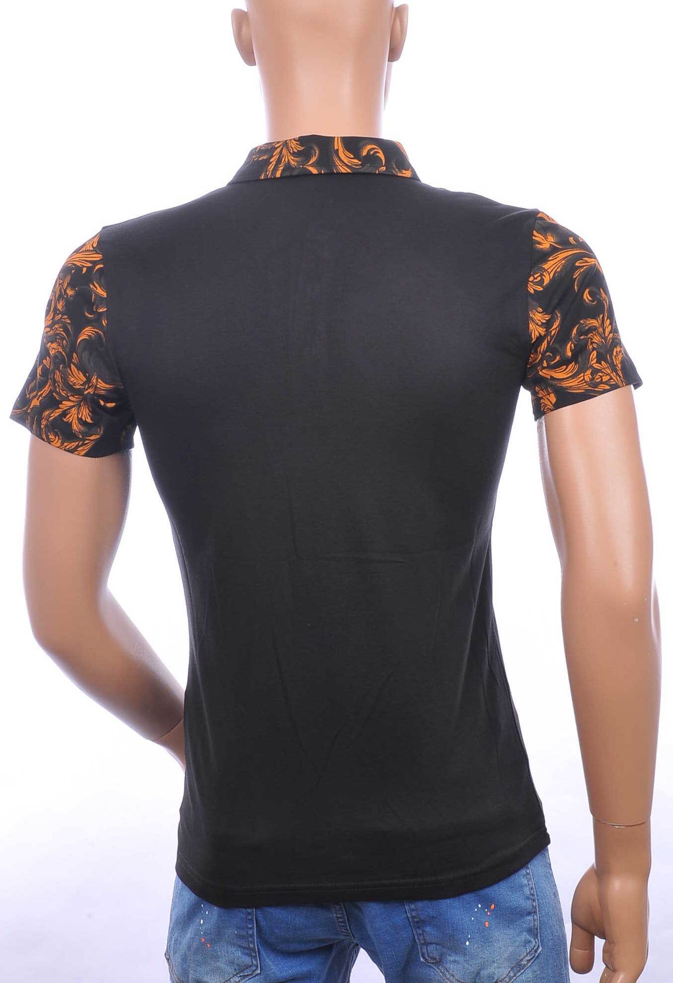 Ci-Borg trendy heren polo T-shirt met leeuwenkop badge Zwart