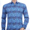 FORTUNATO Italiaans getailleerd slim fit allover dessin heren overhemd Navy