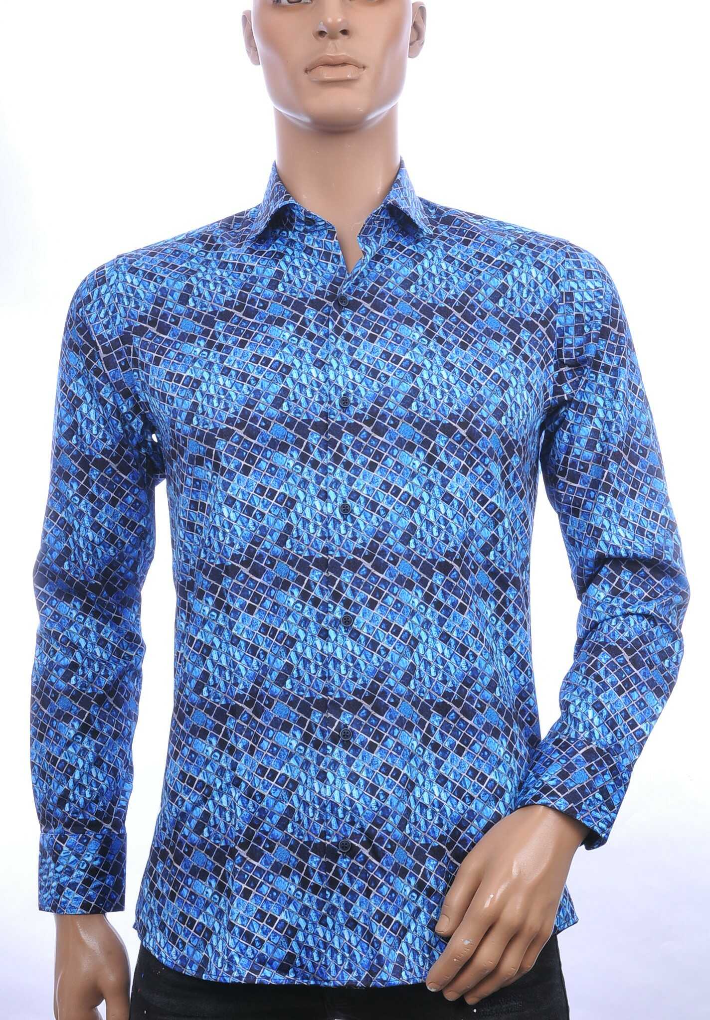 FORTUNATO Italiaans getailleerd slim fit allover dessin heren overhemd Navy