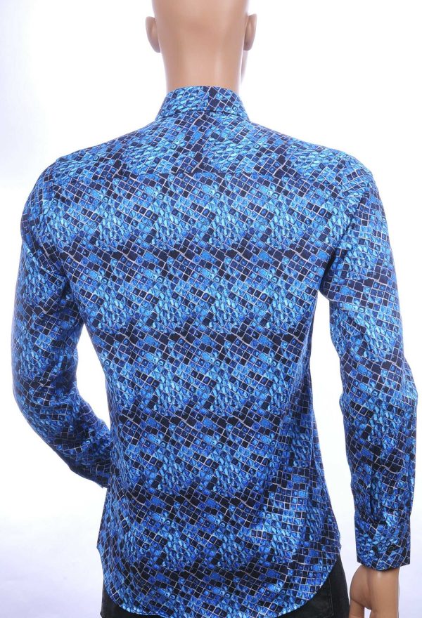 FORTUNATO Italiaans getailleerd slim fit allover dessin heren overhemd Navy