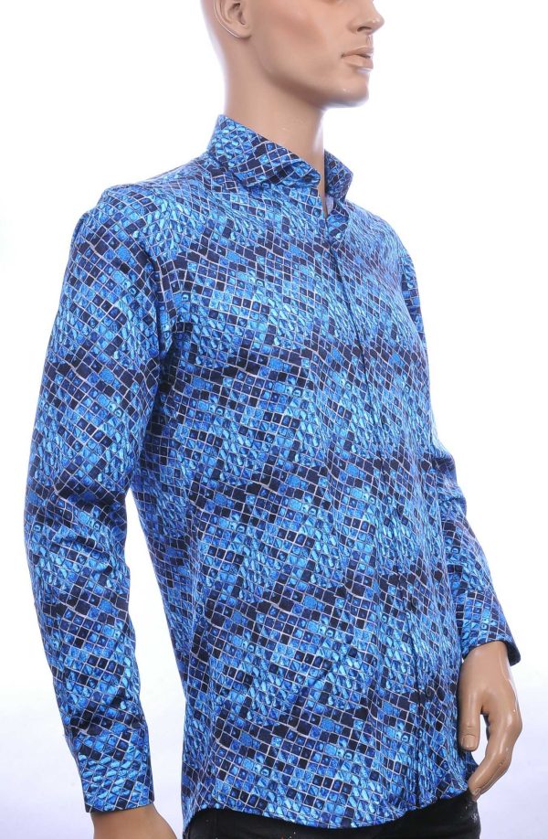 FORTUNATO Italiaans getailleerd slim fit allover dessin heren overhemd Navy