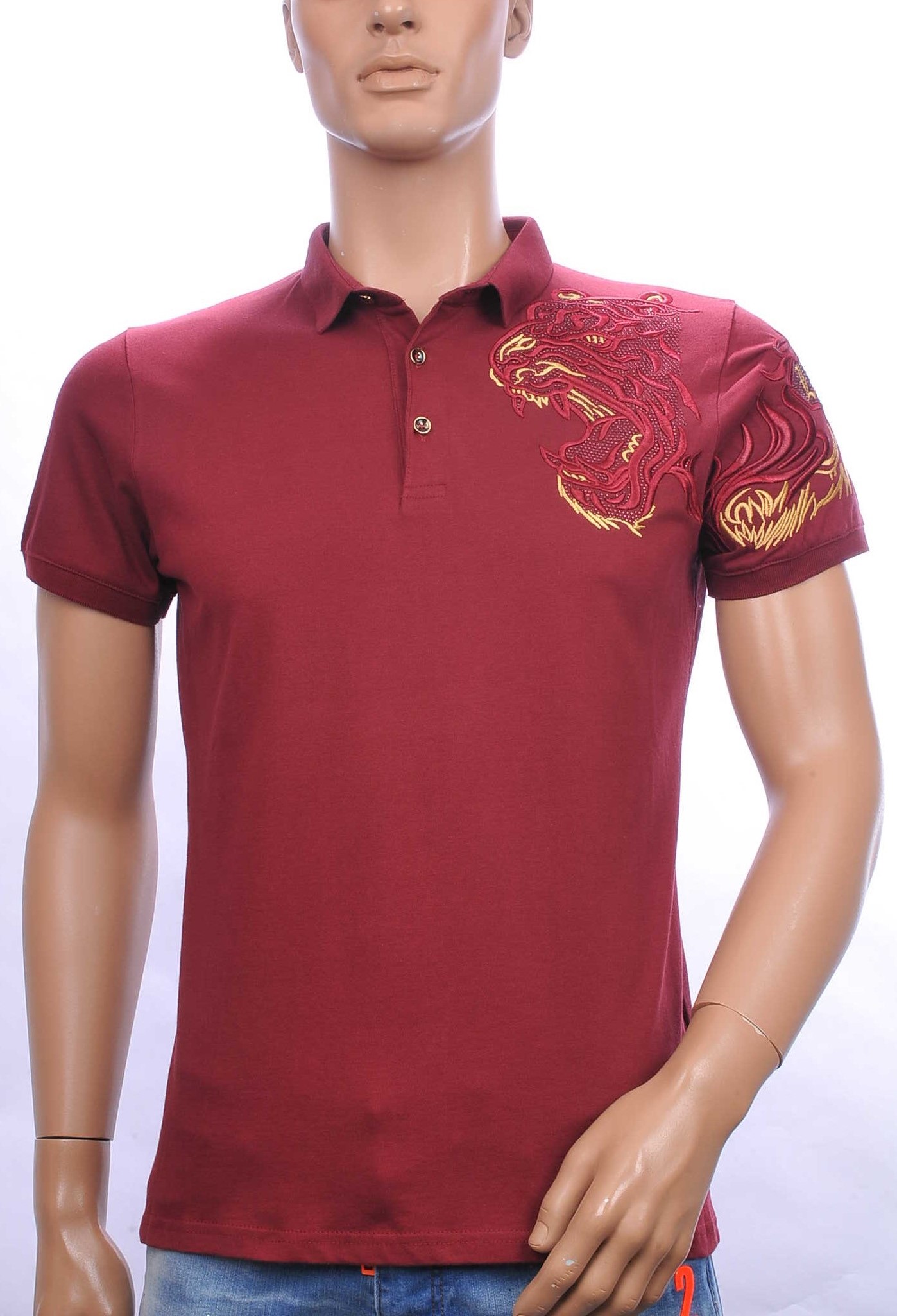 Les Designers Polo T-Shirt met geborduurde tijgerkop Bordeaux