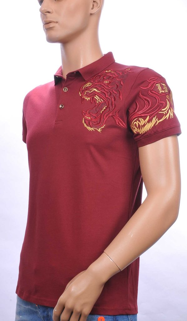 Les Designers Polo T-Shirt met geborduurde tijgerkop Bordeaux