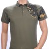 Les Designers Polo T-Shirt met geborduurde tijgerkop Khaki