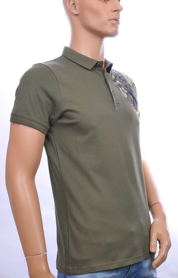 Les Designers Polo T-Shirt met geborduurde tijgerkop Khaki