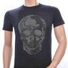 By Bugotti Trendy Ronde Hals Heren Skull T-shirt met Steentjes Print - Zwart