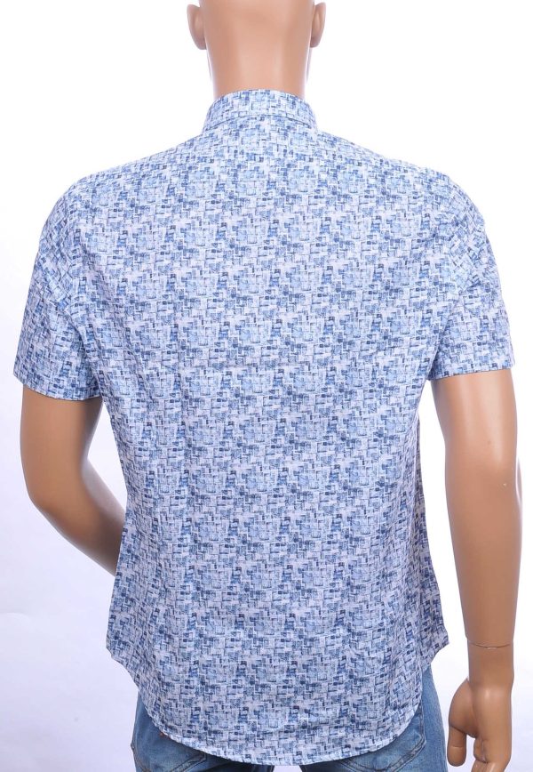 BERZO modern fit allover blokjes dessin heren overhemd met korte mouwen Blauw