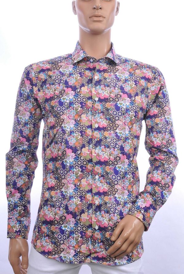 CORRINO trendy allover bloemen dessin slim fit heren overhemd Paars