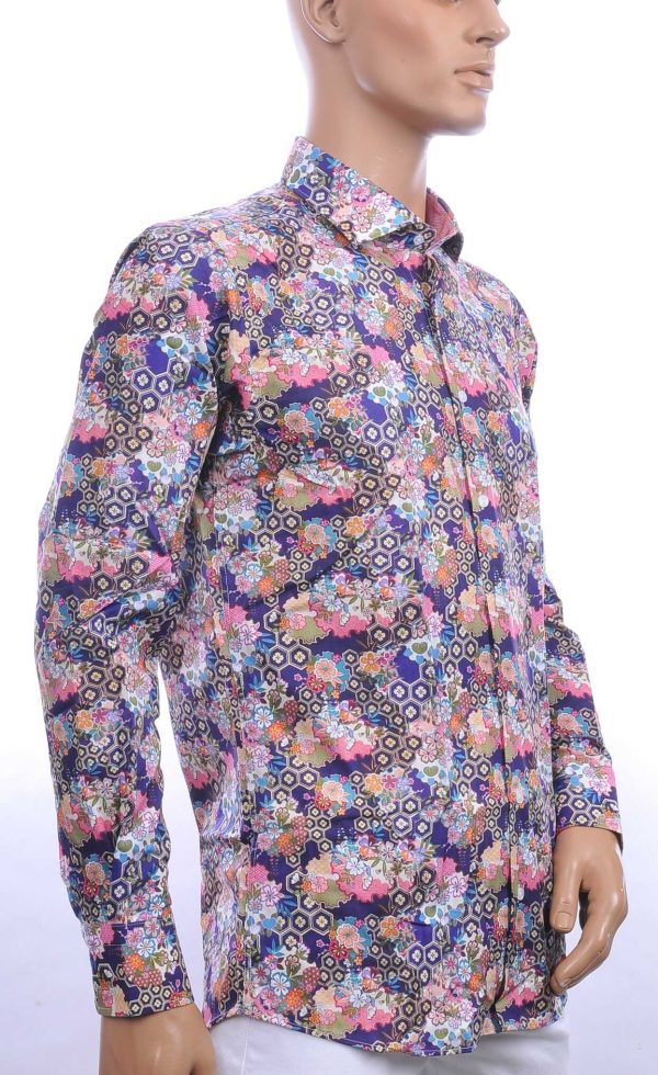 CORRINO trendy allover bloemen dessin slim fit heren overhemd Paars