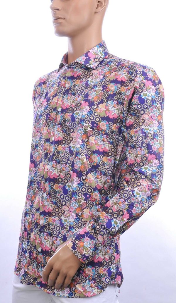 CORRINO trendy allover bloemen dessin slim fit heren overhemd Paars