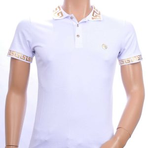Ci-Borg trendy heren polo T-shirt met leeuwenkop badge Wit