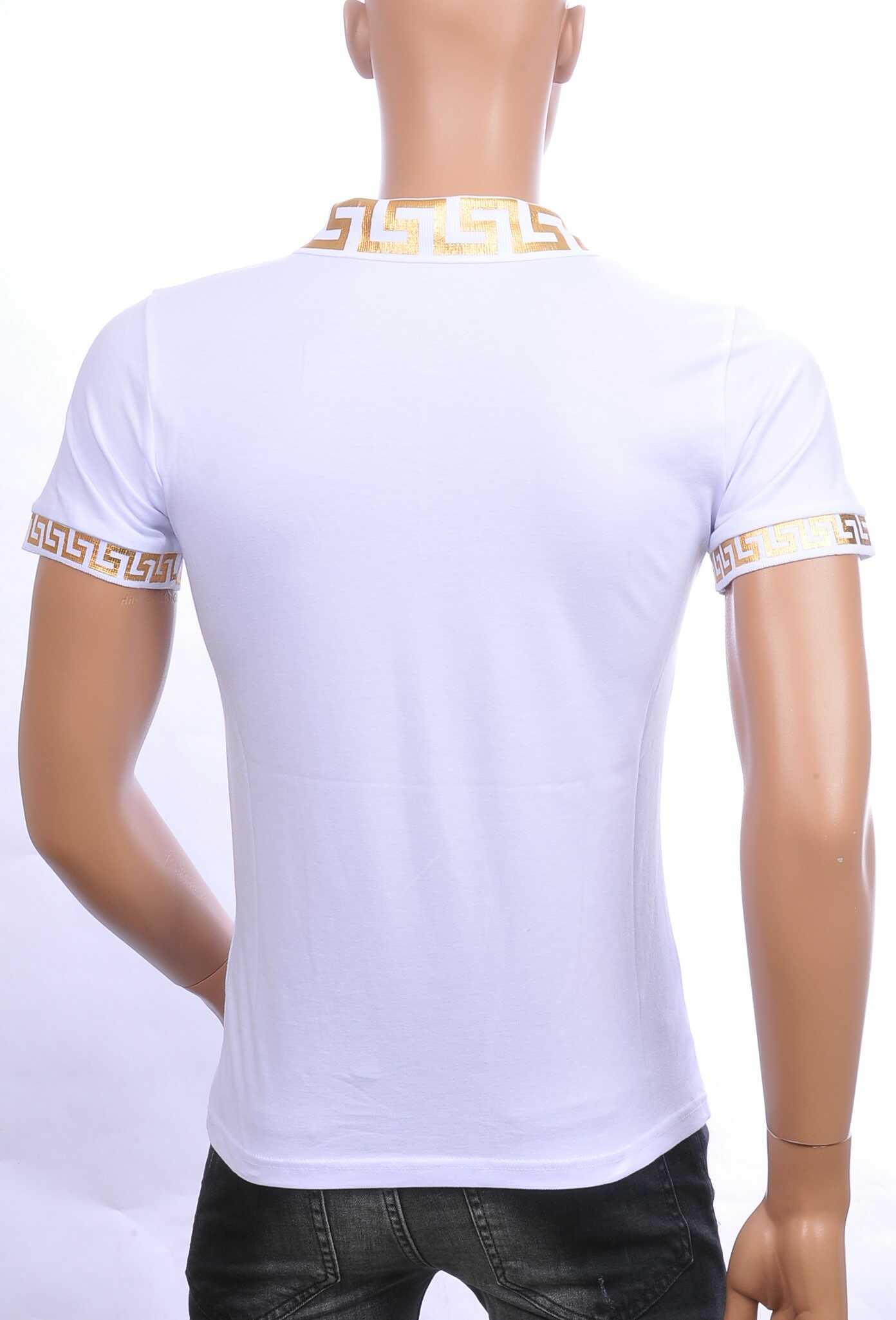 Ci-Borg trendy heren polo T-shirt met leeuwenkop badge Wit