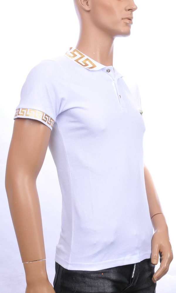 Ci-Borg trendy heren polo T-shirt met leeuwenkop badge Wit