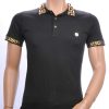 Ci-Borg trendy heren polo T-shirt met leeuwenkop badge Zwart