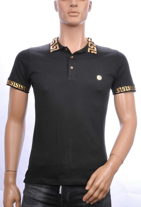Ci-Borg trendy heren polo T-shirt met leeuwenkop badge Zwart