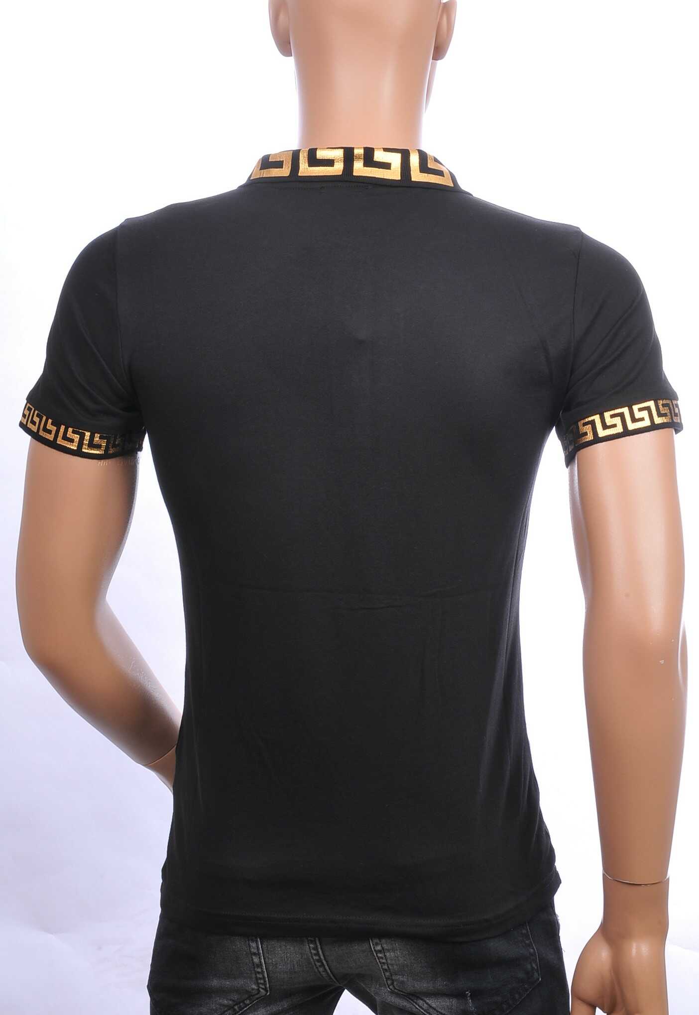 Ci-Borg trendy heren polo T-shirt met leeuwenkop badge Zwart