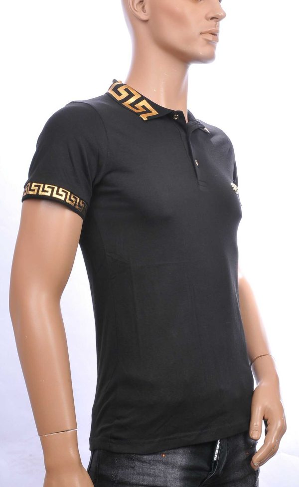 Ci-Borg trendy heren polo T-shirt met leeuwenkop badge Zwart