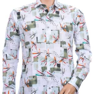 Corrino slim fit allover kleurrijk bloemen dessin heren overhemd Groen