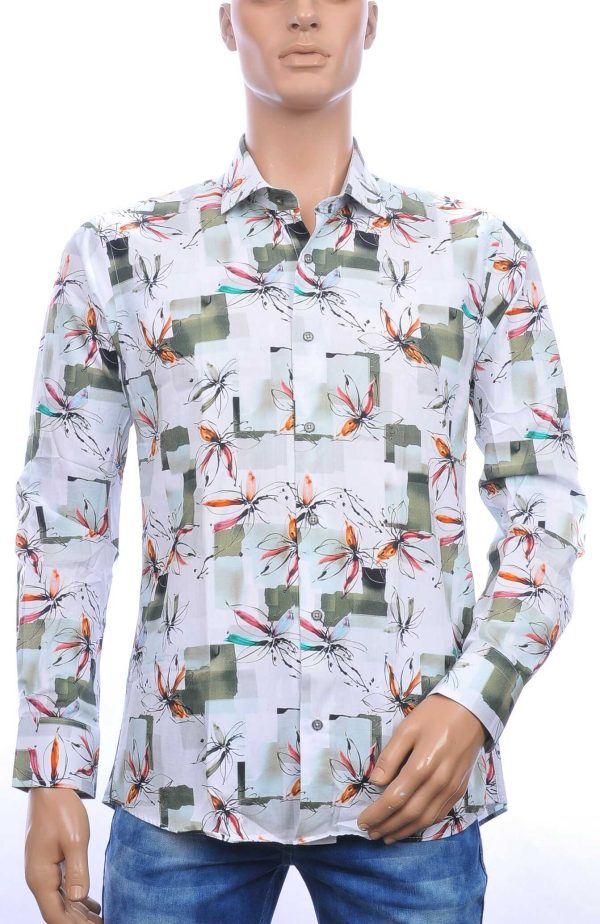 Corrino slim fit allover kleurrijk bloemen dessin heren overhemd Groen