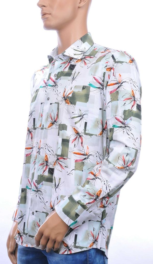 Corrino slim fit allover kleurrijk bloemen dessin heren overhemd Groen