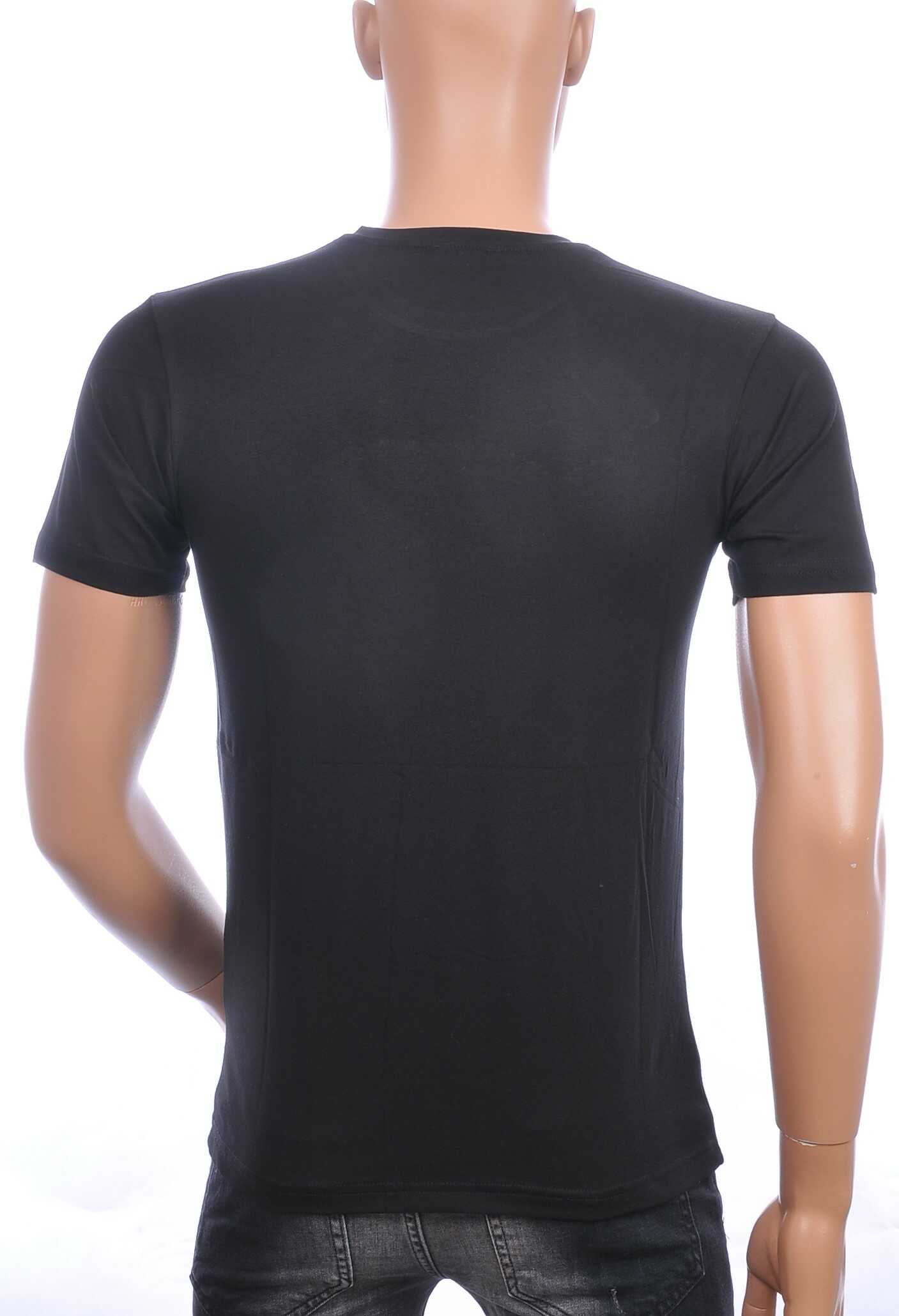 FRANCO RENZO ronde hals heren T-Shirt met tijgerkop print met steentjes Zwart