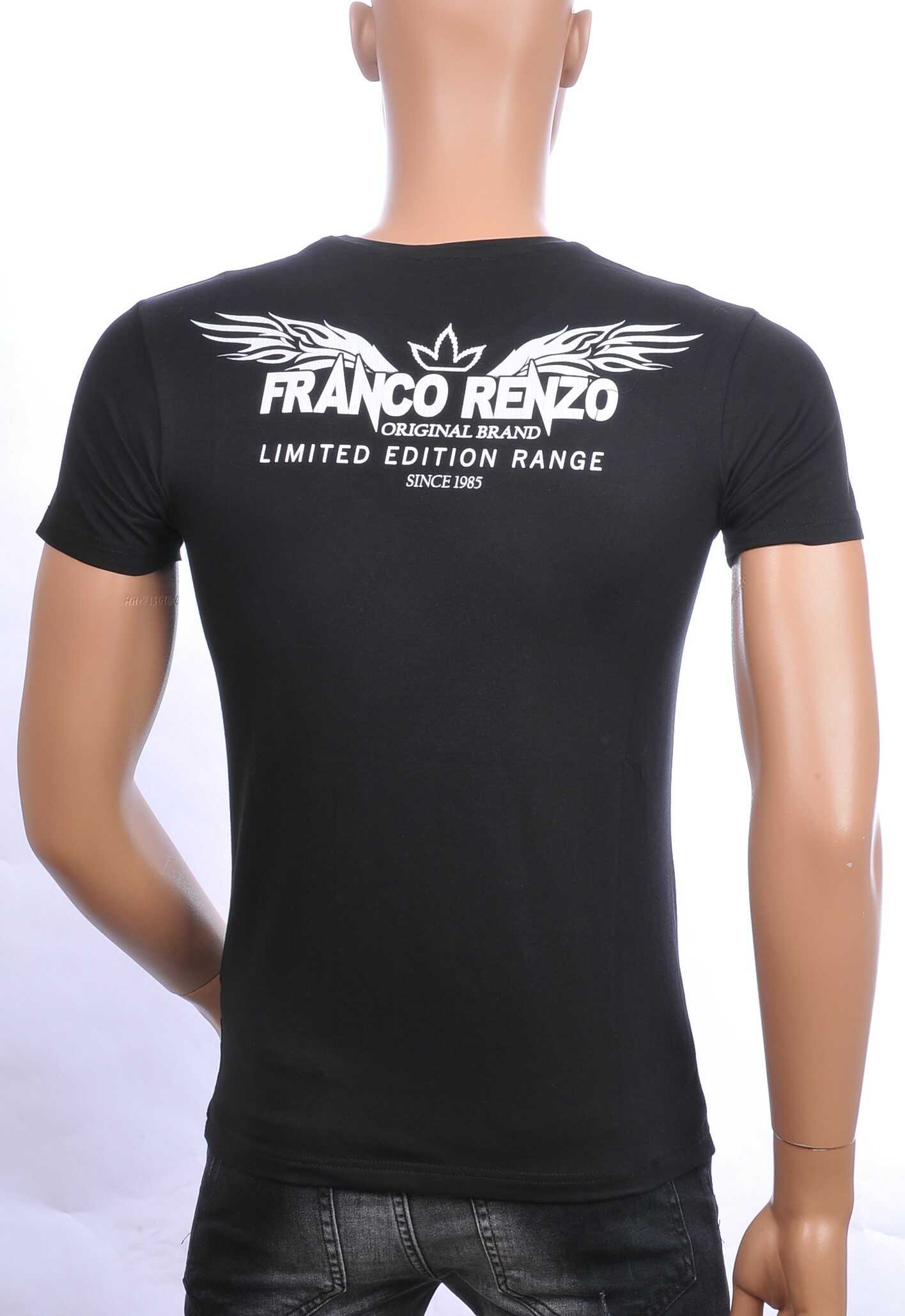 FRANCO RENZO trendy ronde hals heren T-shirt met grijs wolf print Zwart