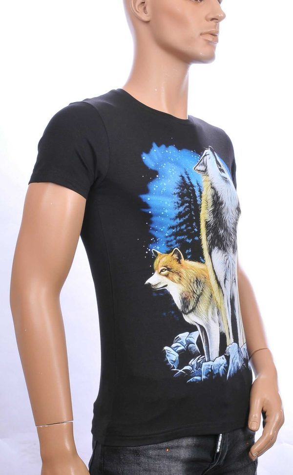 FRANCO RENZO trendy ronde hals heren T-shirt met grijs wolf print Zwart