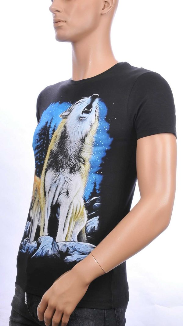 FRANCO RENZO trendy ronde hals heren T-shirt met grijs wolf print Zwart